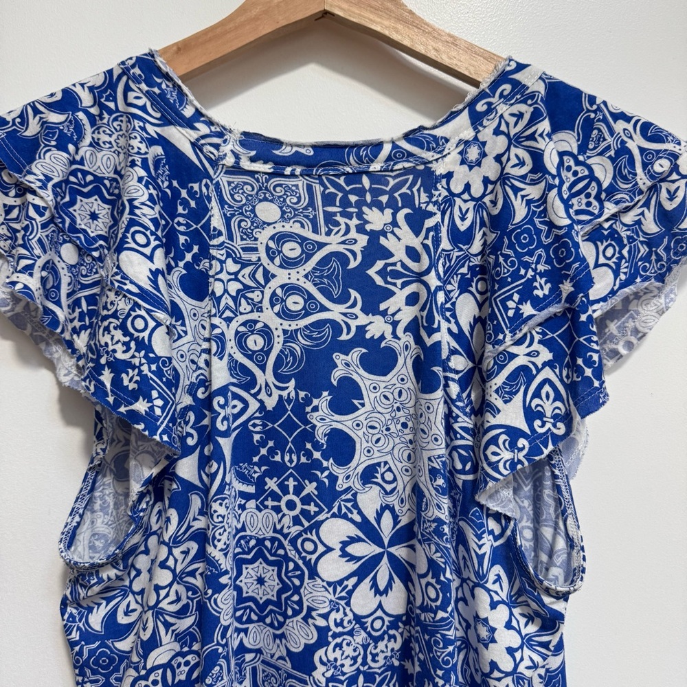 Maeve by Anthropologie Catie Ruffle Sleeve Printed Blouse Top - Picture 7 of 12